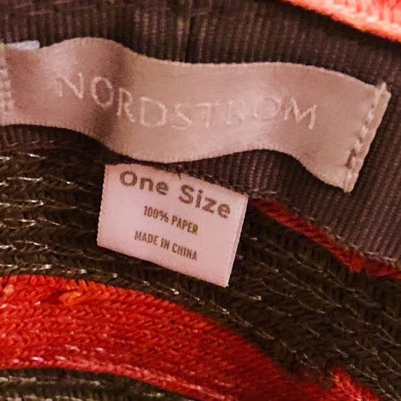 Floppy Nordstrom sun hat- salmon & moss green, 100% paper - Picture 6 of 8